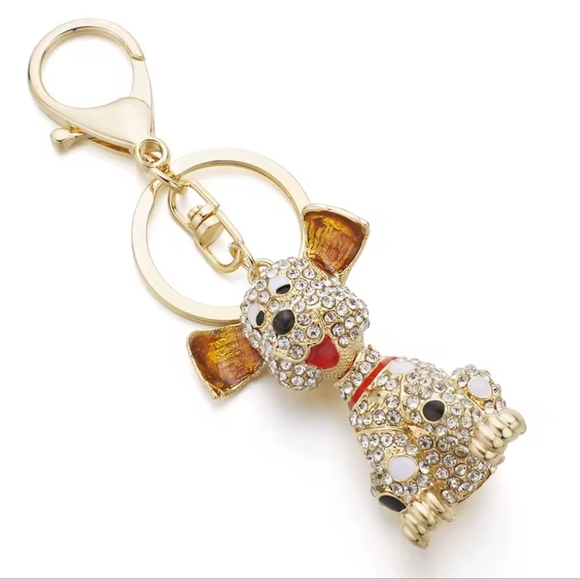 Crystal Dog Keychain with Gold and Red Accents - Picture 4 of 6